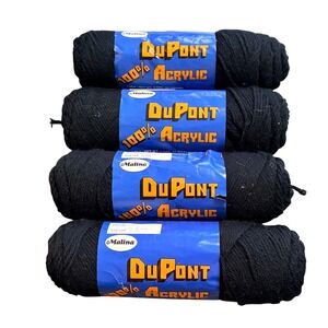 Malina DuPont 100% Acrylic Yarn Black 4 Ply Worsted Weight 4 Skeins Lot 6931